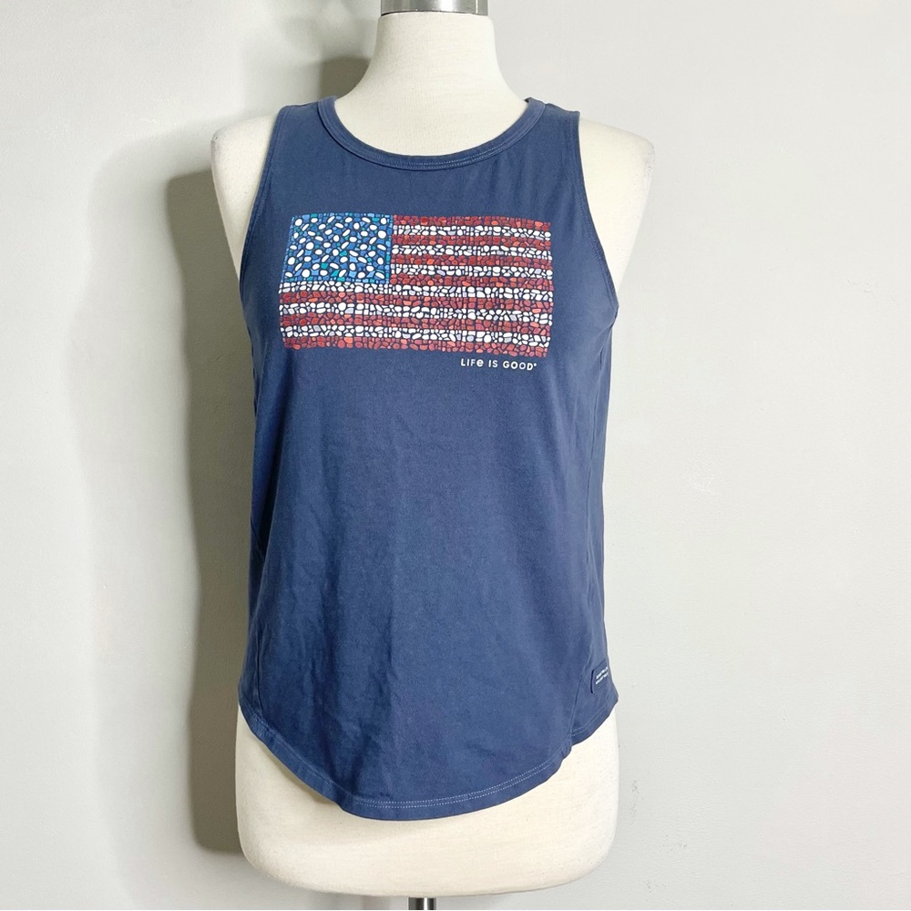 LIFE IS GOOD Women’s Stone USA Flag High-Low Crusher Tank Top